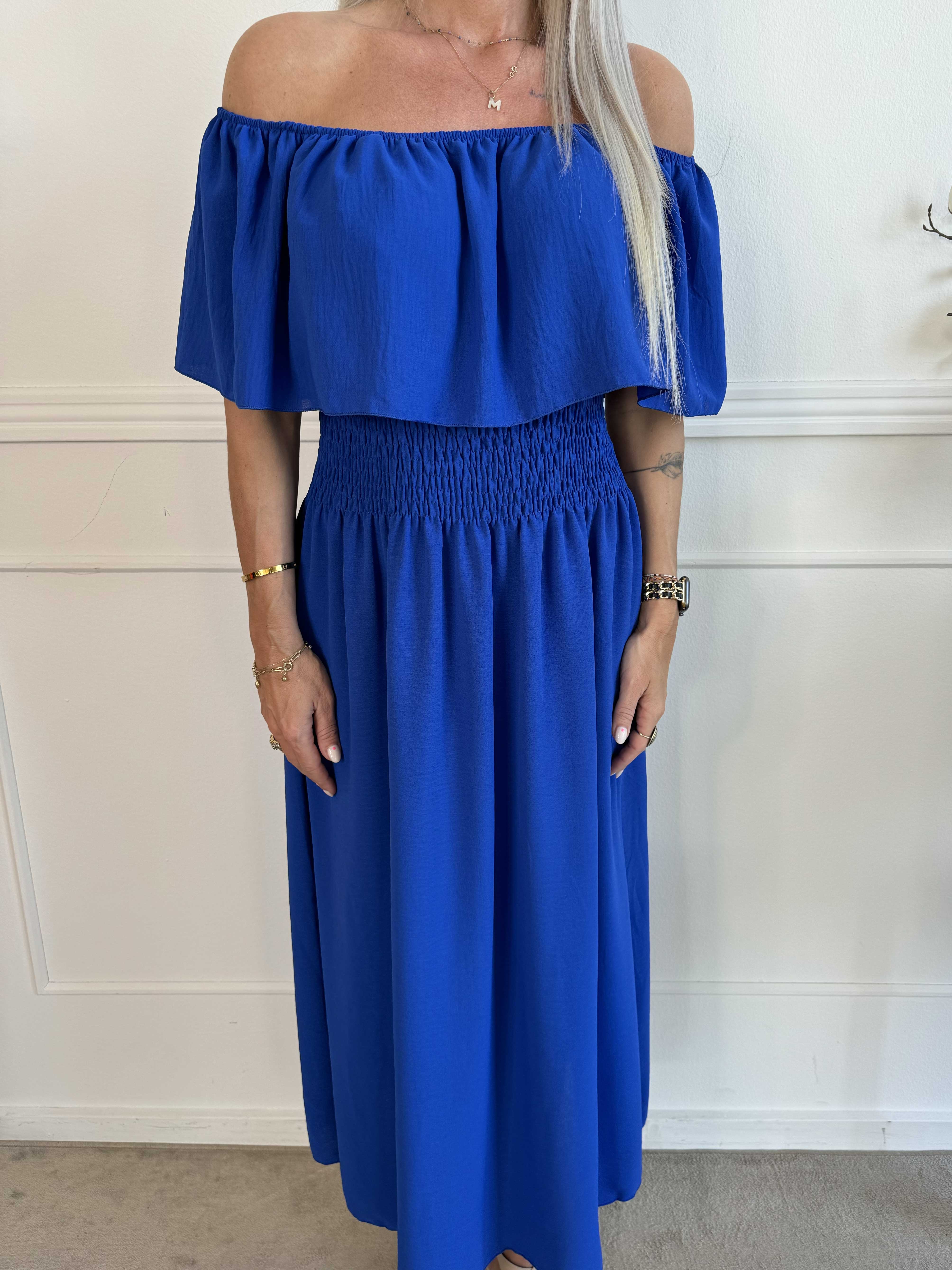 Rachel - Lang kjole med lommer og flæsekant